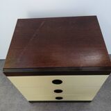 Vintage 3-drawer bedside table in wood and vintage veneer 1970