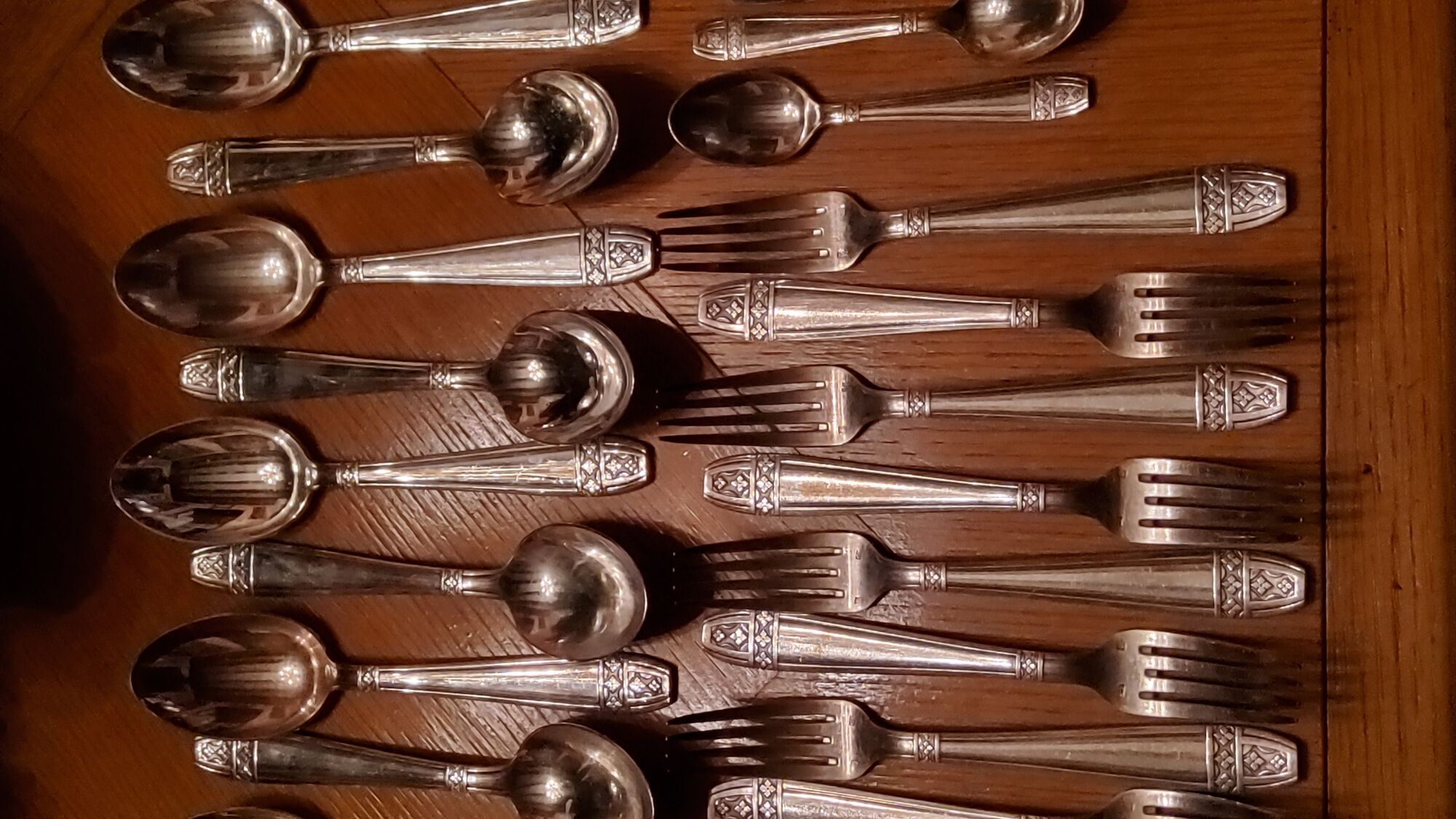 Silver metal cutlery set art deco goldsmith ATO 49 pieces