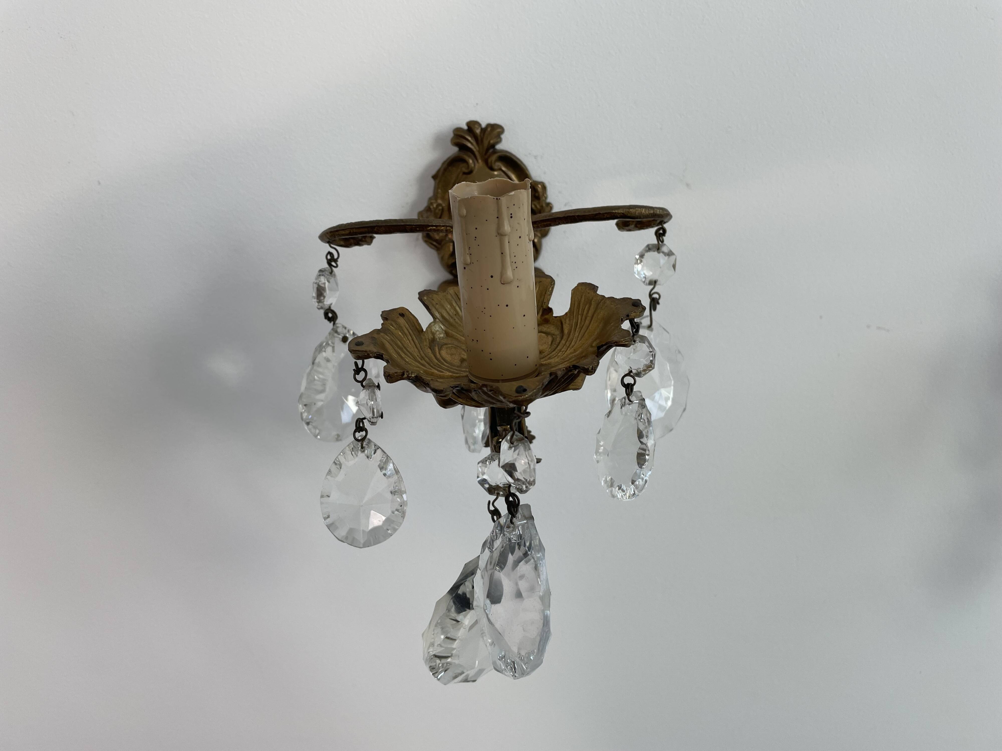 Pair of antique wall lamps - golden metal - grapevines - 1 lights