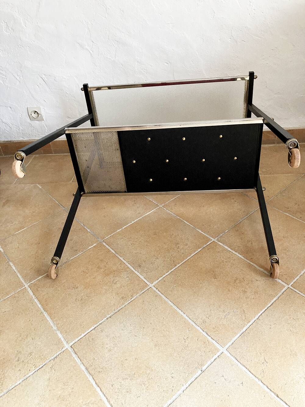Glass and metal serving trolley, 1960s