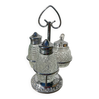 Silver-plated metal and glass salt and pepper shakers