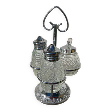 Silver-plated metal and glass salt and pepper shakers