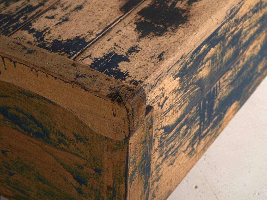 Antique chest painted blue made of pine – Central Europe, circa 1870