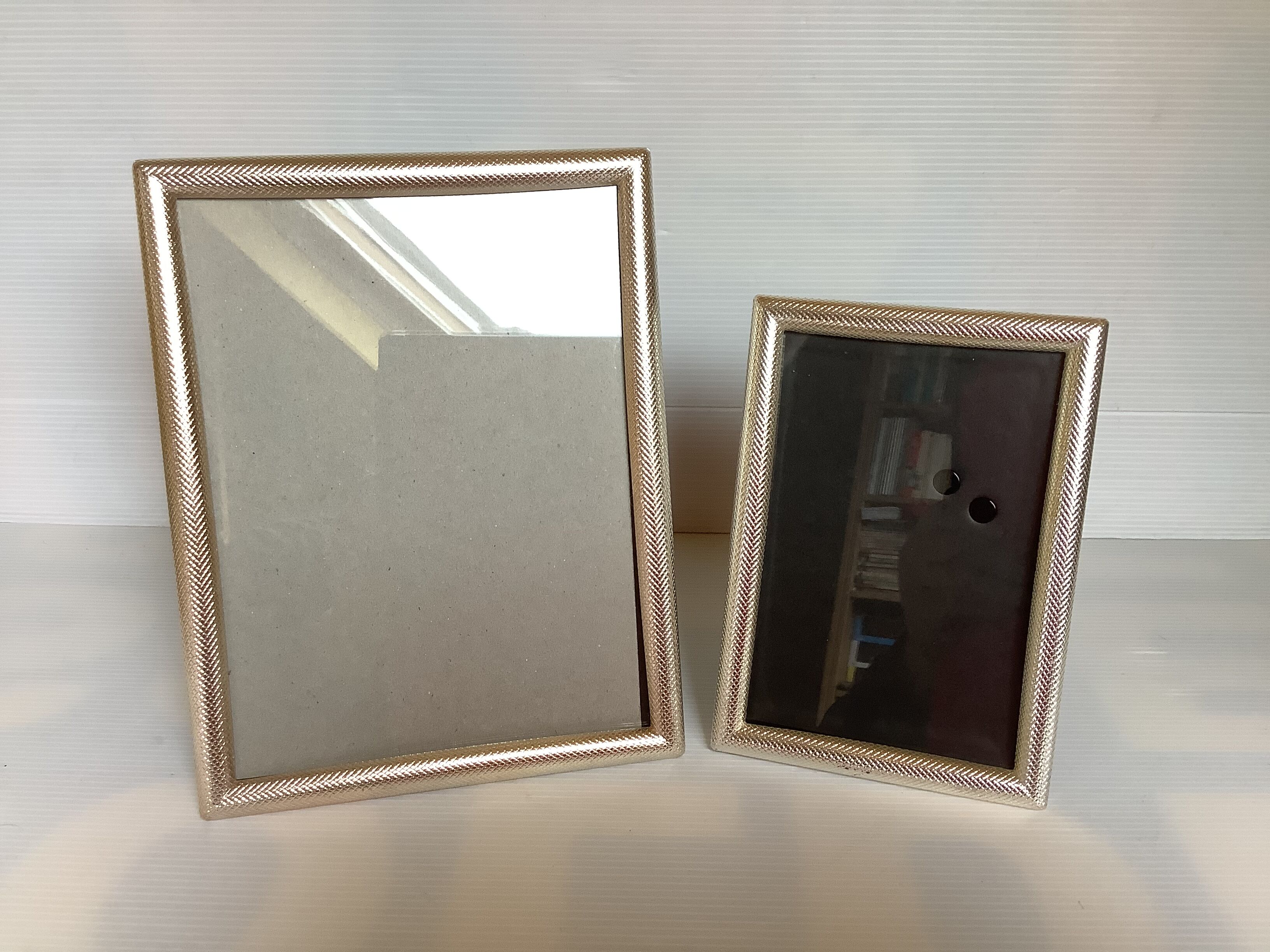 Pair of silver metal photo frames