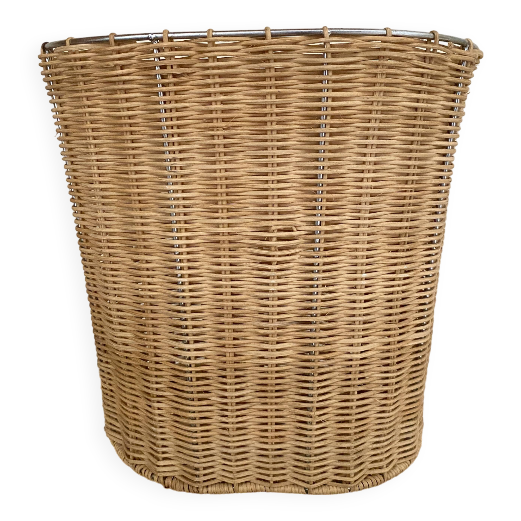 Woven straw and metal basket