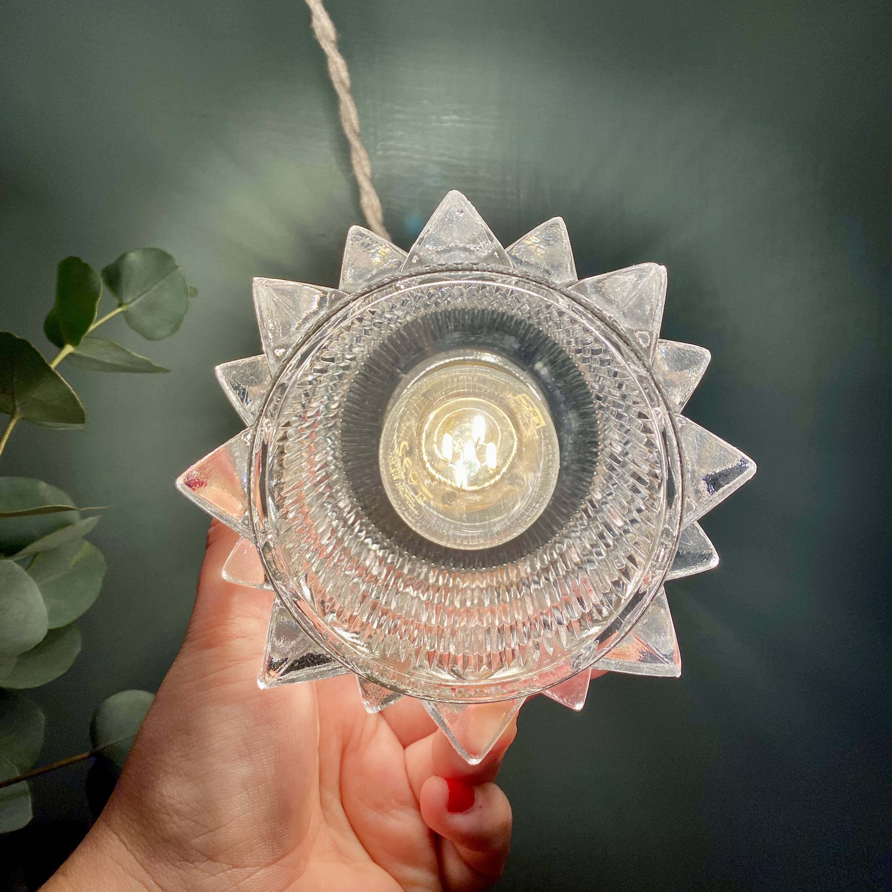 Vintage tulip pendant light in holophane glass
