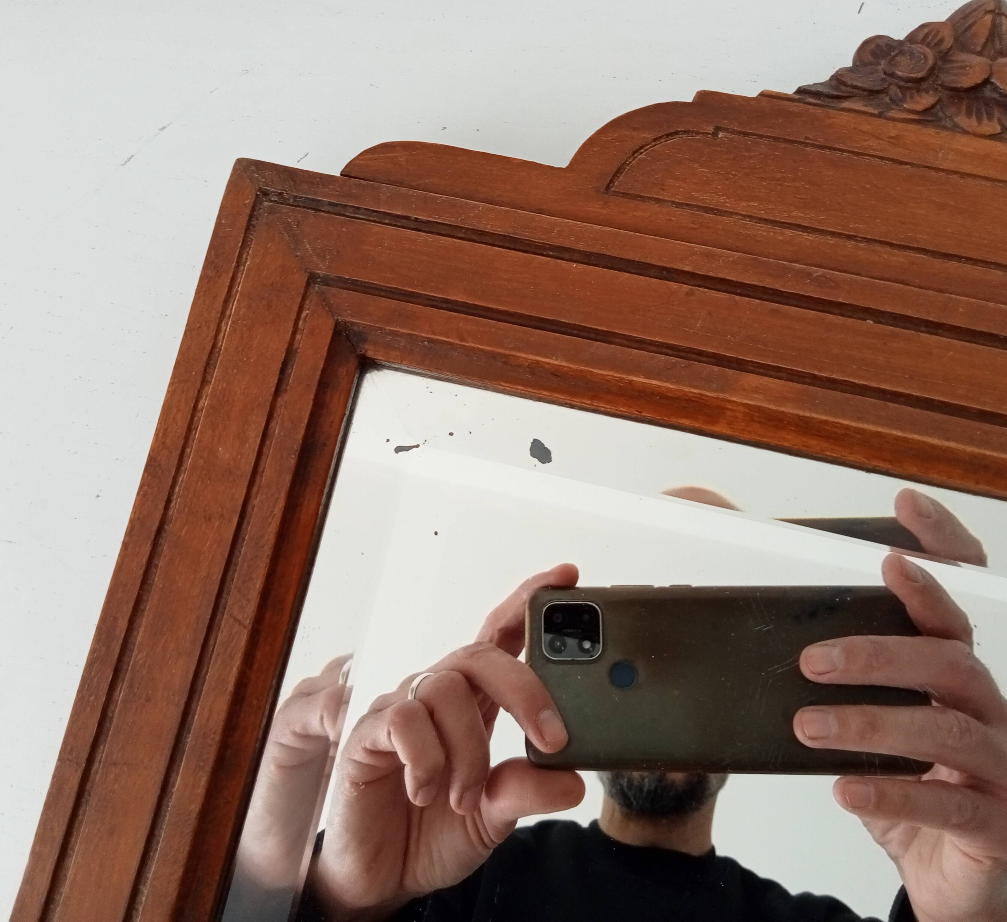 Art Deco beveled mirror in solid oak 50.5*33