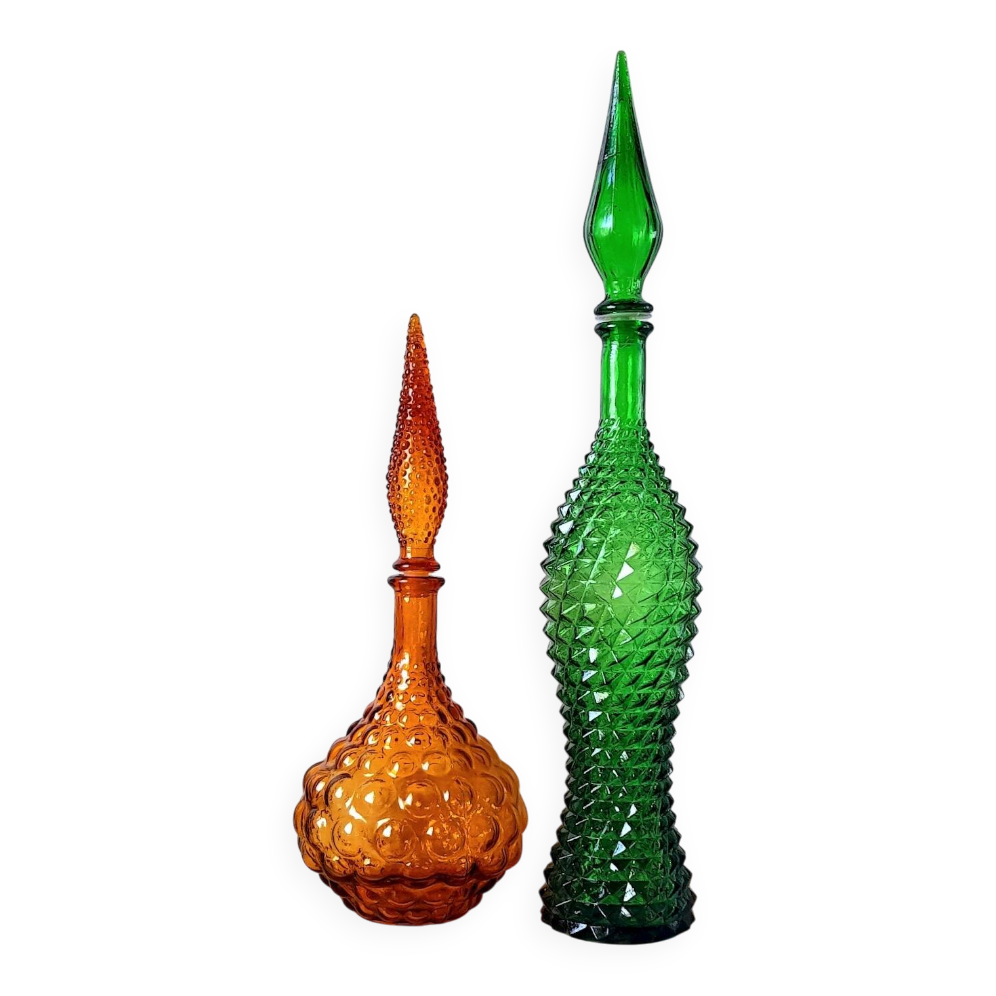 Italian glass bottles Empoli 1970