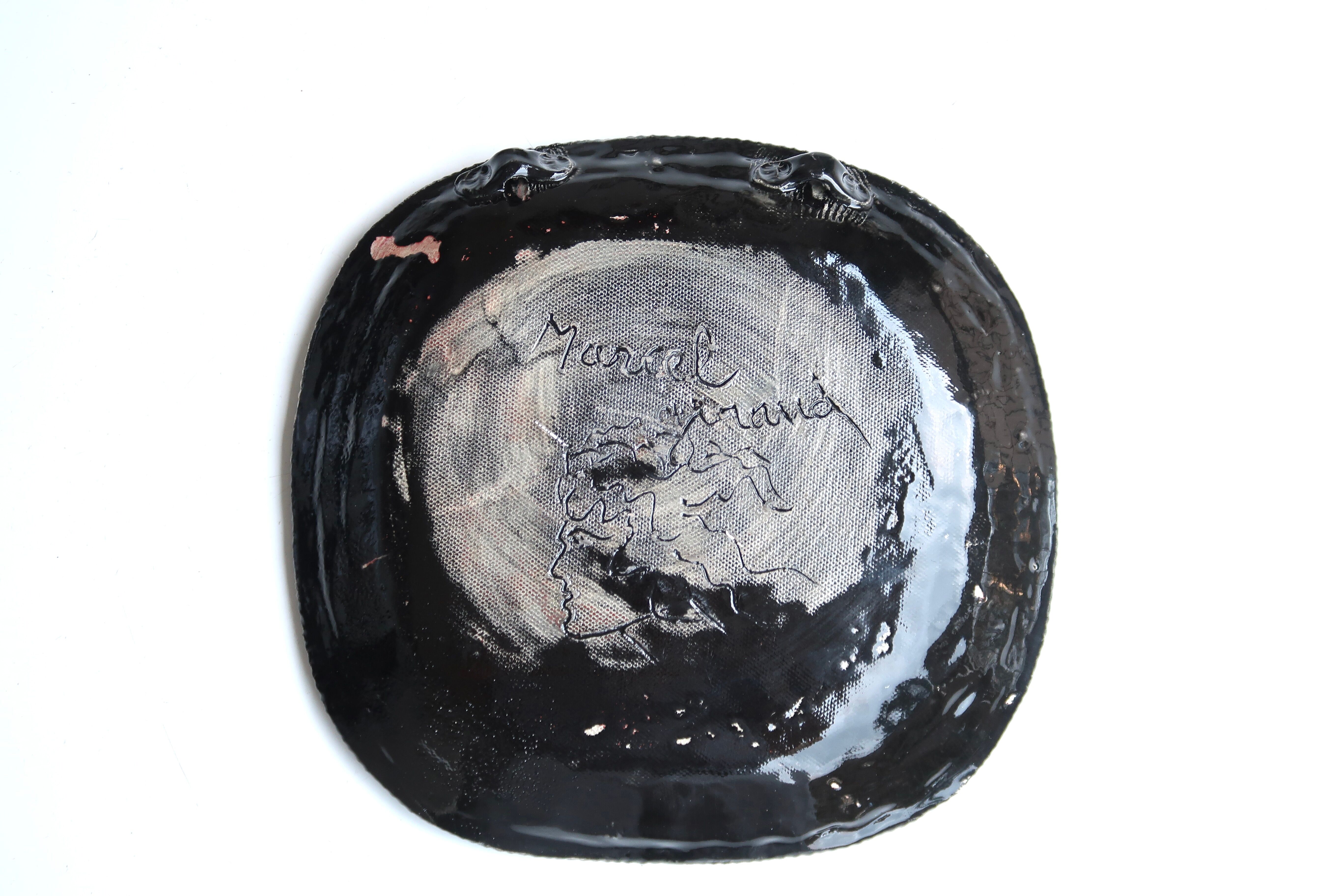 Empty pocket or wall plate in black ceramic by Marcel Giraud