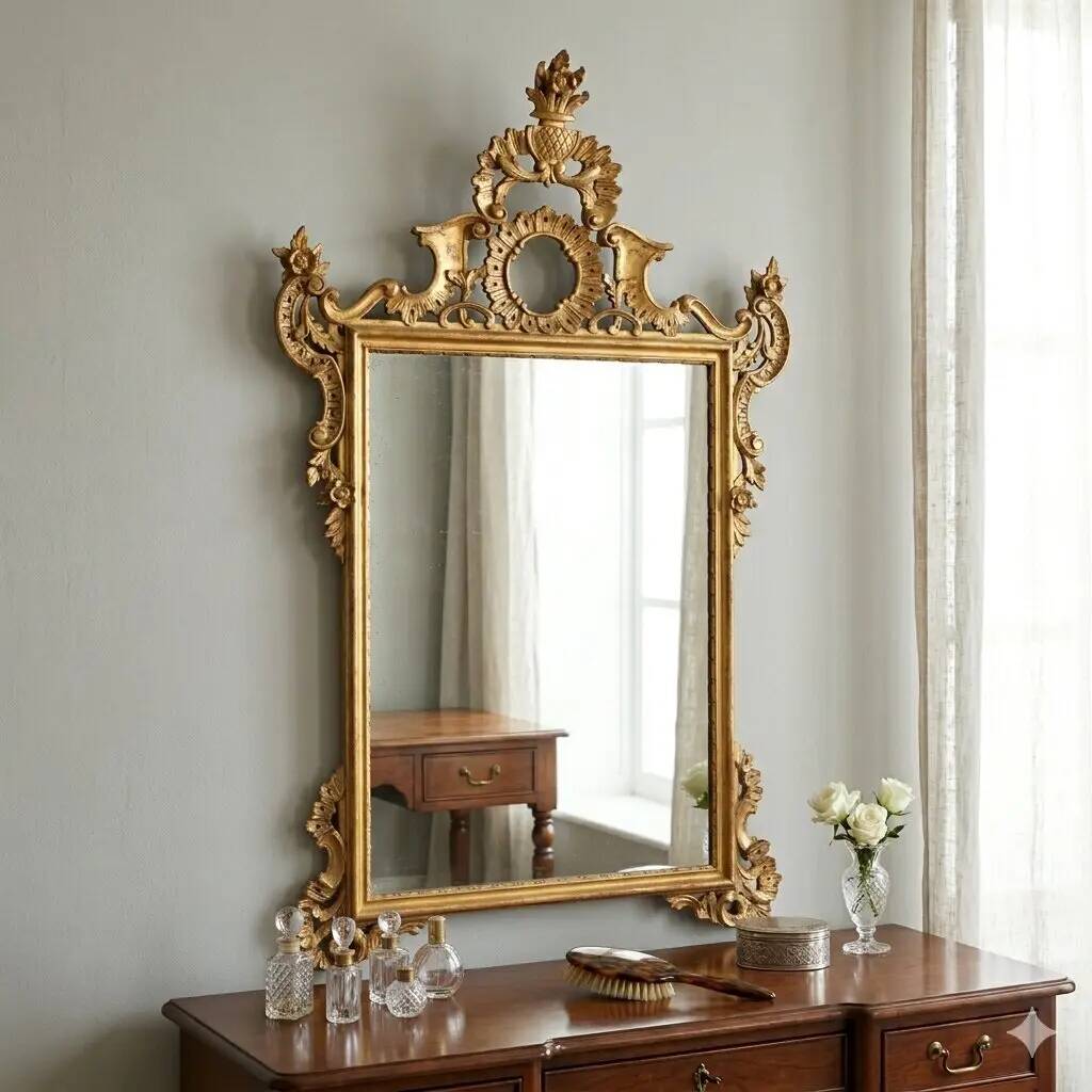 Antique carved and gilded wooden mirror, Italy, 20th century