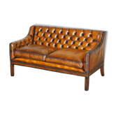 Canapé Chesterfield cuir restauré style Regency