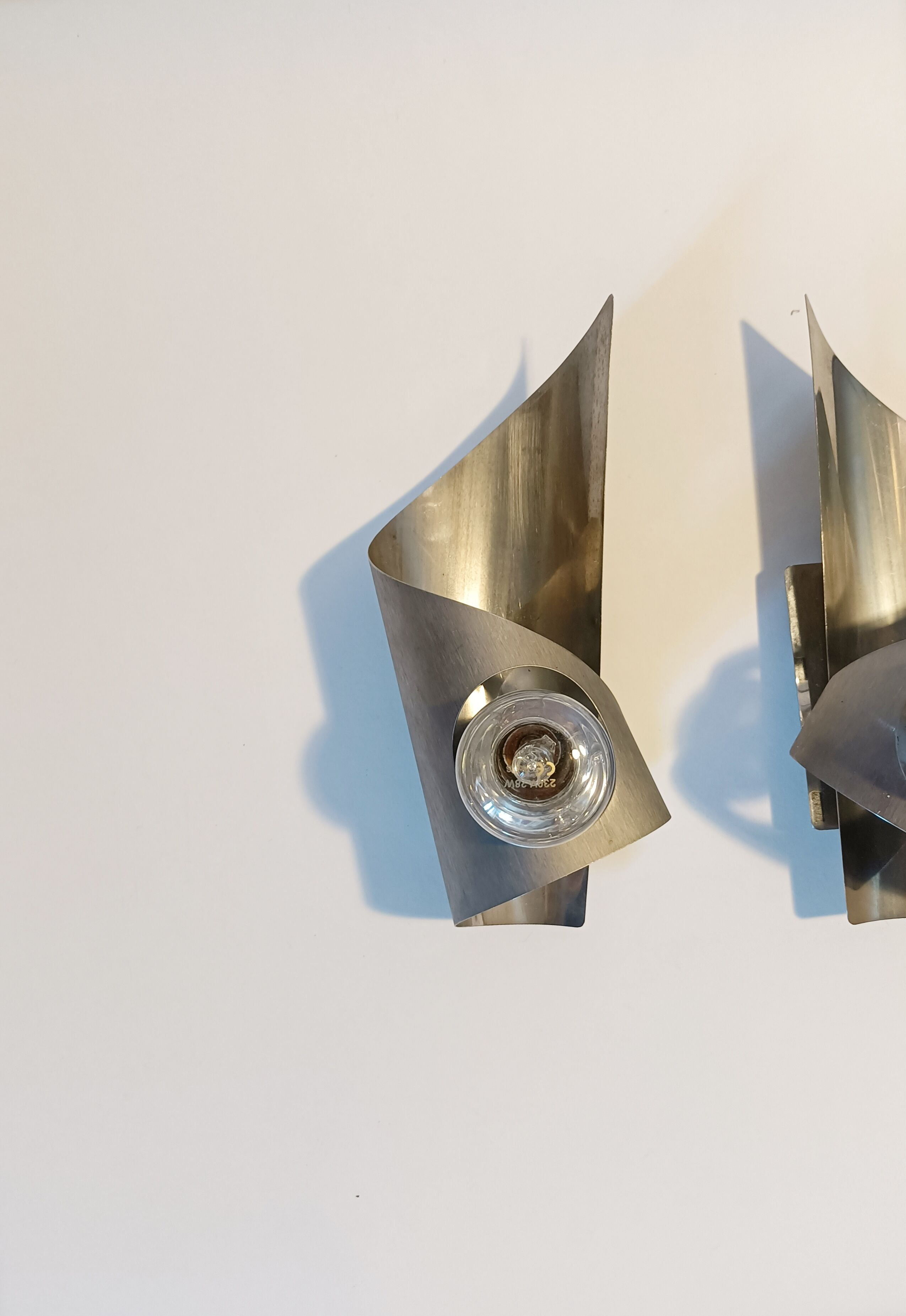 Pair of brushed aluminum sconces UFO 1970