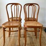 Set of 4 cane chairs in bentwood and honey-coloured cane thonet early 20th century