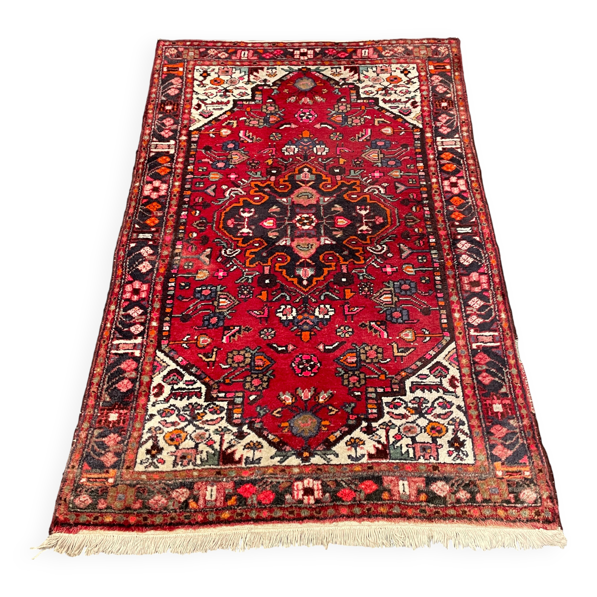 Worn vintage oriental rug or carpet