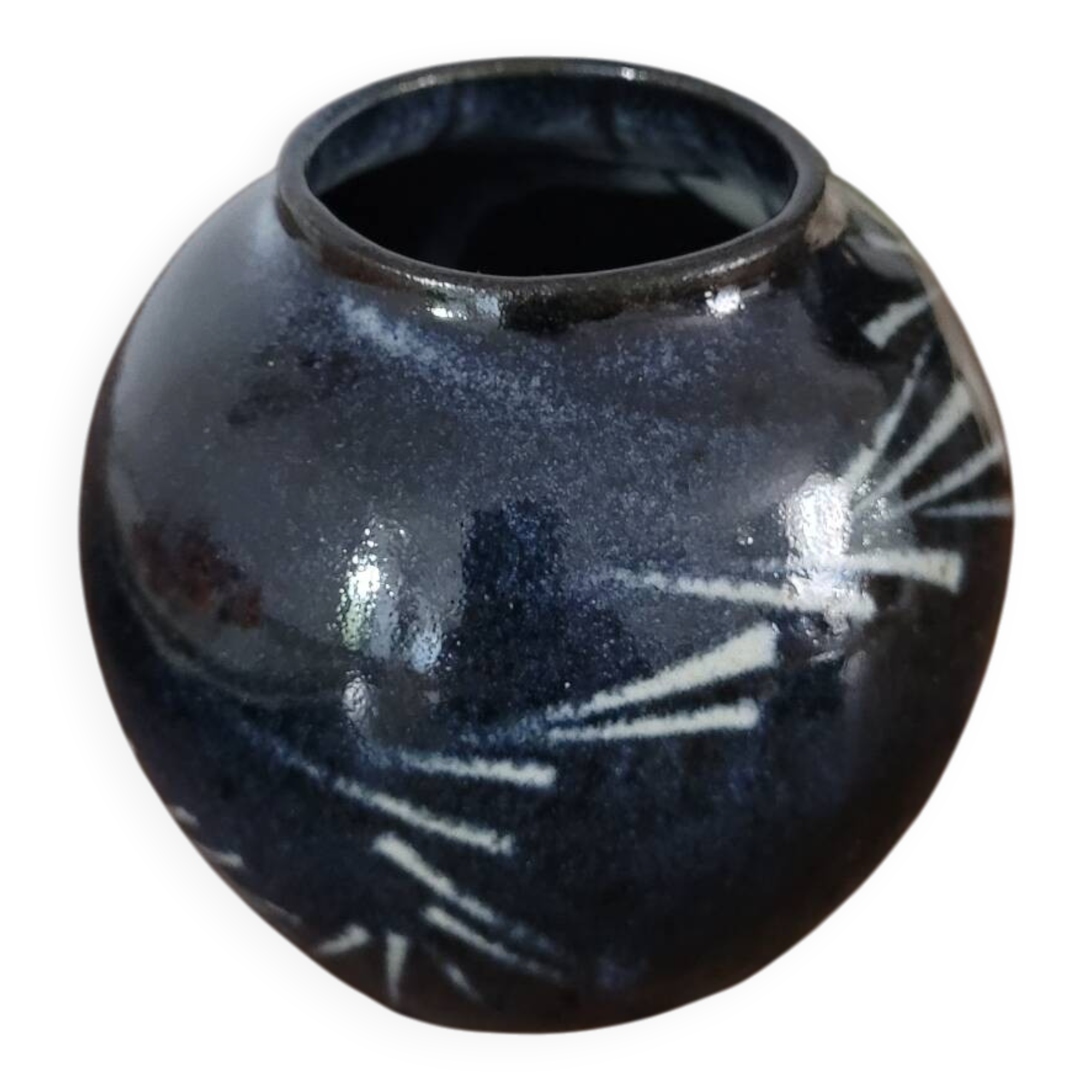 Glazed stoneware round vase