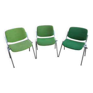 Set of 3 DSC 106 chairs by Castelli, Giancarlo Piretti, forest green.