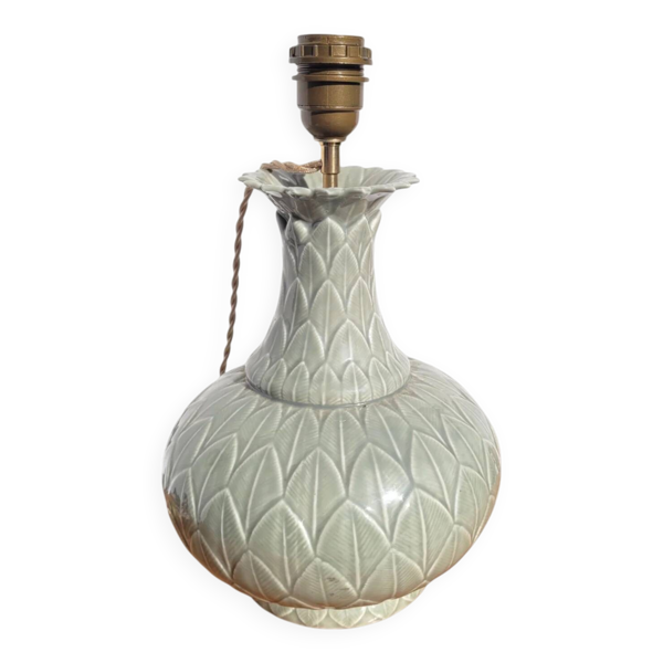 Ancien pied de lampe en céramique tropical vintage 1973