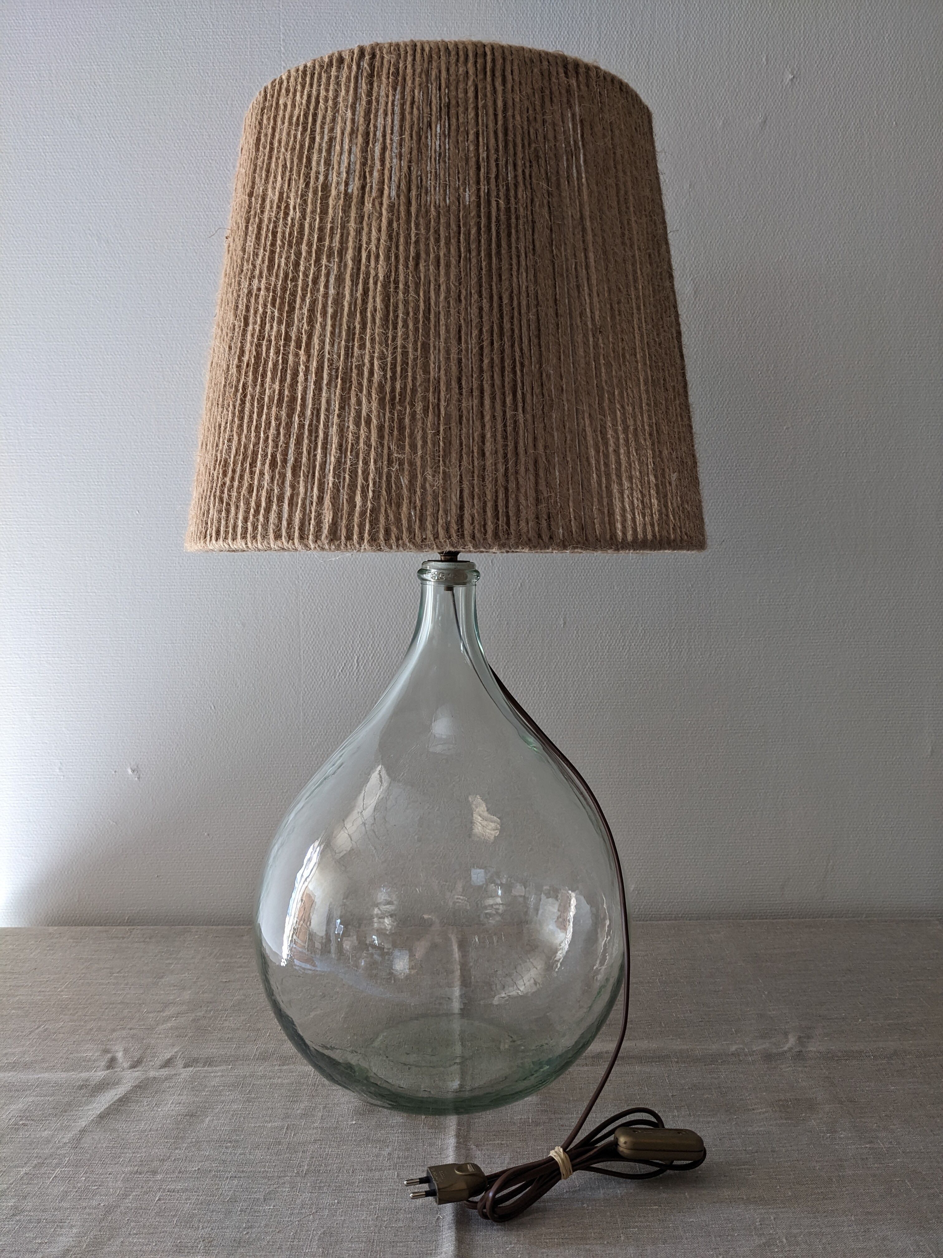 Vintage demijohn XL lamp in glass and jute rope