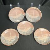 Set of five small Korean stoneware plates with pink crane, 20th century