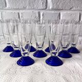 9 superb vintage cobalt blue glass stemmed flutes