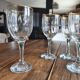 Set of 6 vintage red wine glasses with scrolled drinking rim and gold rim