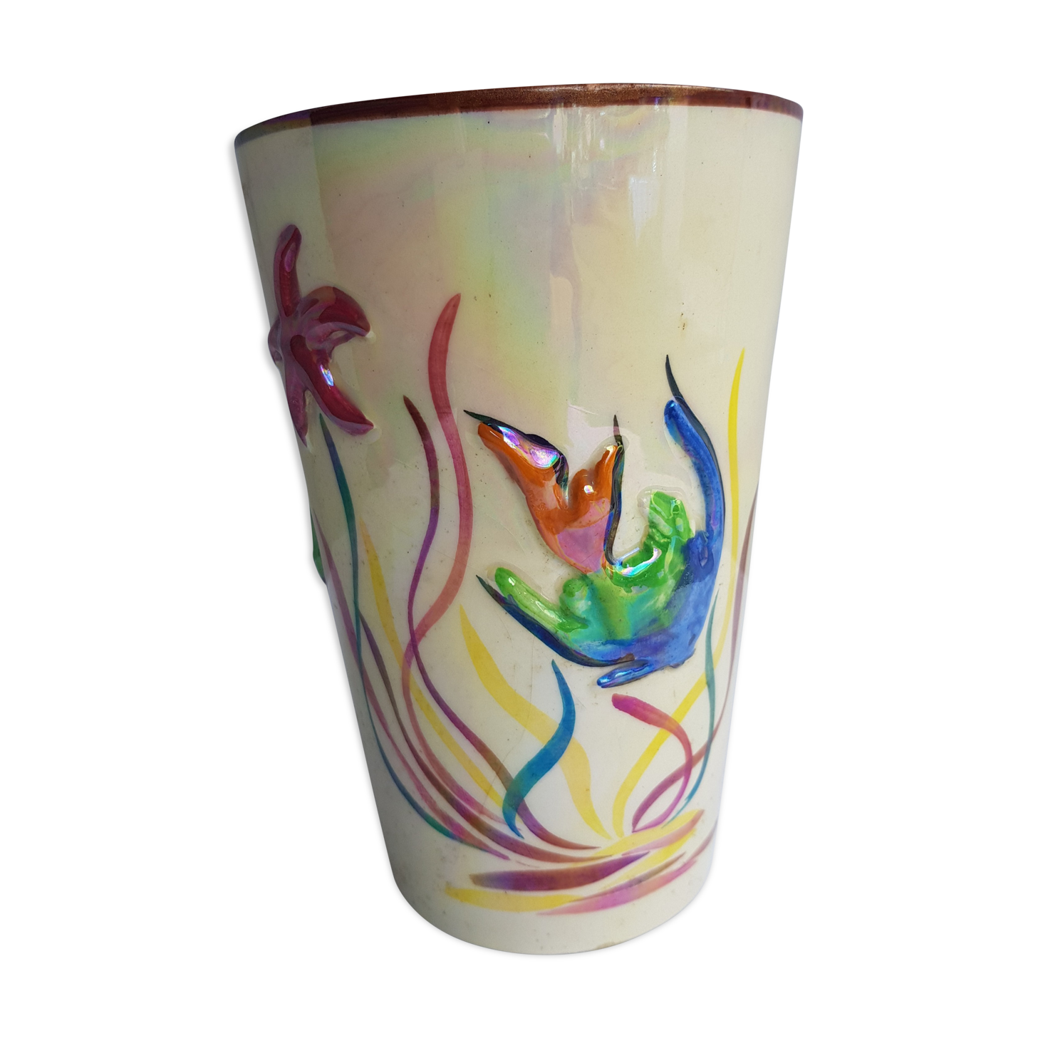 Vase vintage ceramique Monaco décor poissons