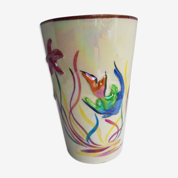 Vase vintage ceramique Monaco décor poissons