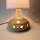 Openwork ceramic lamp by Jean Chatoney, double lighting, 70s