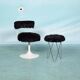 Space age design armchair from the sixties, fluffy stool with trumpet base.
