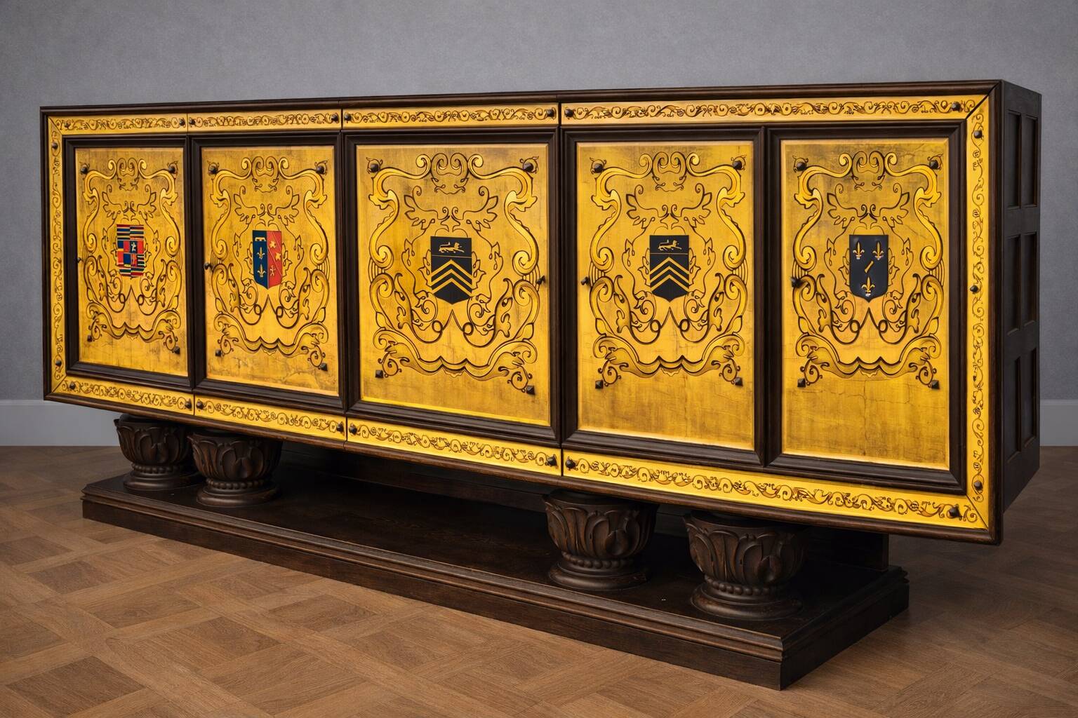 Important buffet / enfilade Art Deco period in polychrome engraved glass.