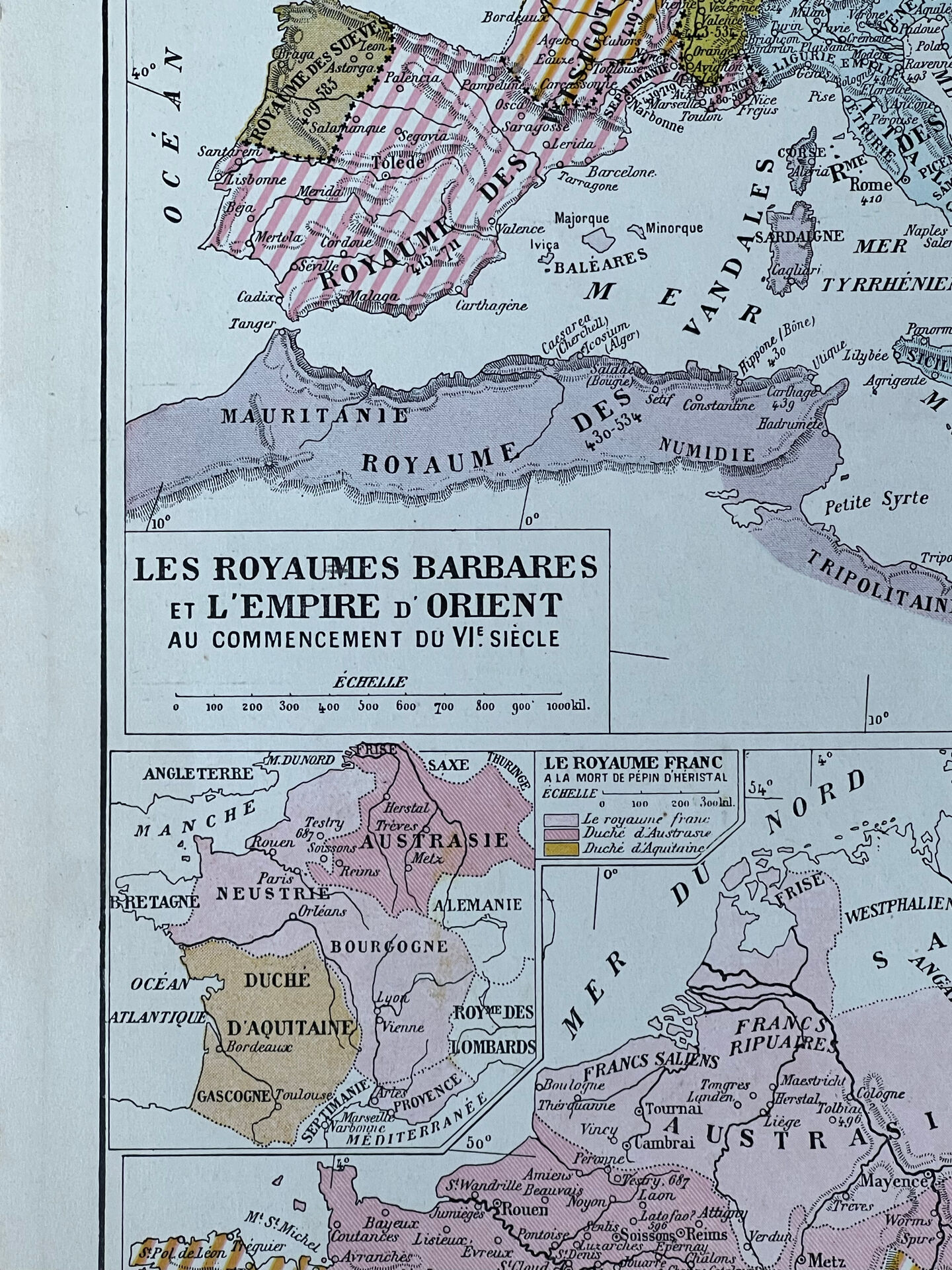 Historical map - Barbarian kingdoms and Merovingian Gaul - 27x37cm