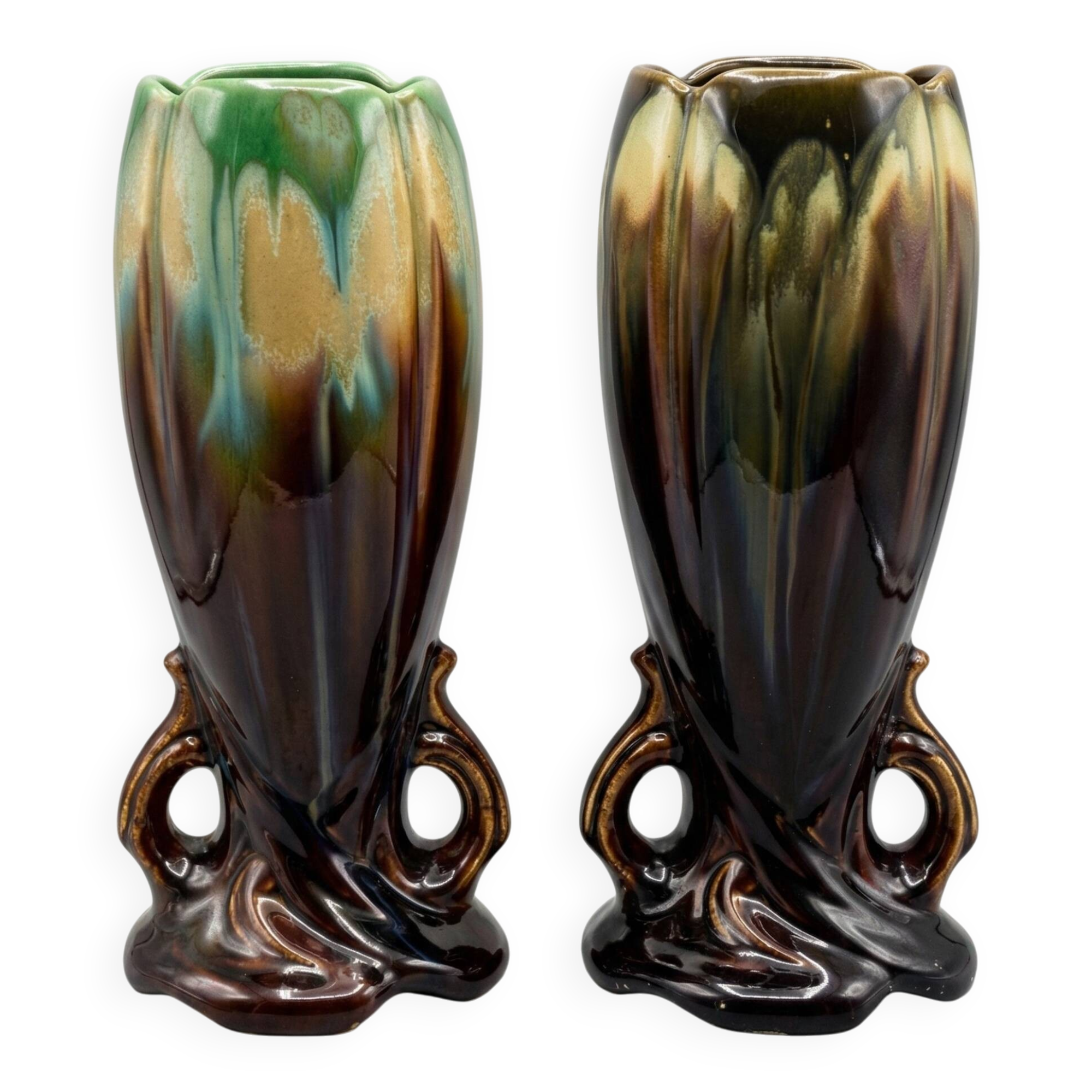 Pair of Art Deco / Mid-Century vases – Belgian earthenware (attributed to Thulin)