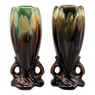 Pair of Art Deco / Mid-Century vases – Belgian earthenware (attributed to Thulin)