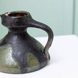 Vase en céramique fat lava vert-noir par Luise Duncker Studio, vintage des années 1970, milieu du siècle.