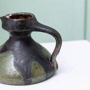 Green-Black Fat Lava Ceramic Vase by Luise Duncker Studio, Vintage 1970s Mid-Century