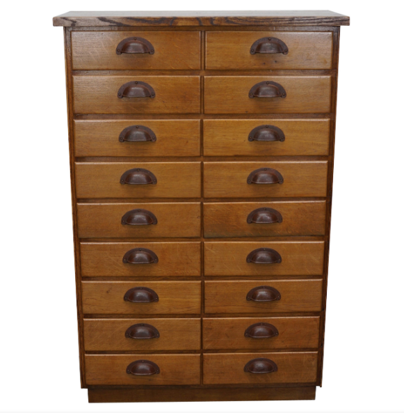 German apothecary's cabinet in oak mid-twentieth century