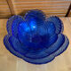 Set of 3 Cobalt Blue Moulded Glass Bowls in Flower Petal Shape Vintage