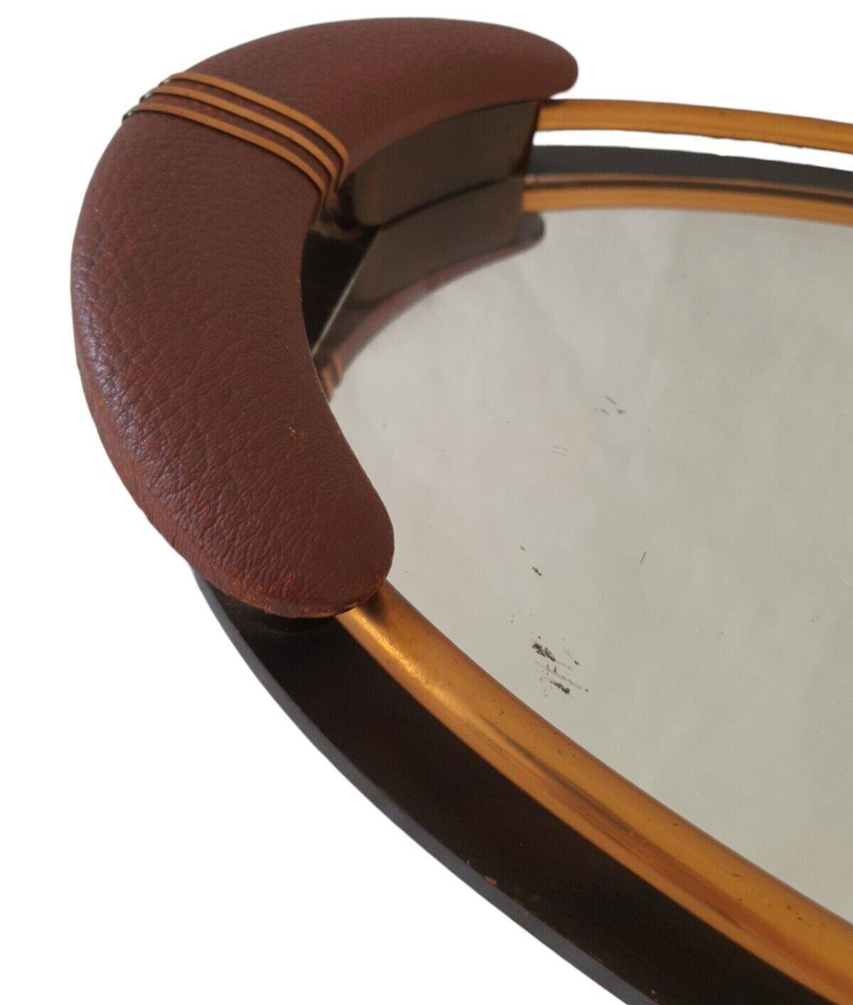 Old Superb Art Deco Style Tray Mirror Handle In Leather Or Faux Vintage