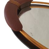 Ancien Superbe Plateau Style Art Déco Miroir Poignée En Cuir Ou Simili Vintage