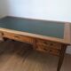 Louis XVI style flat desk in cherry wood, green leather top - French work