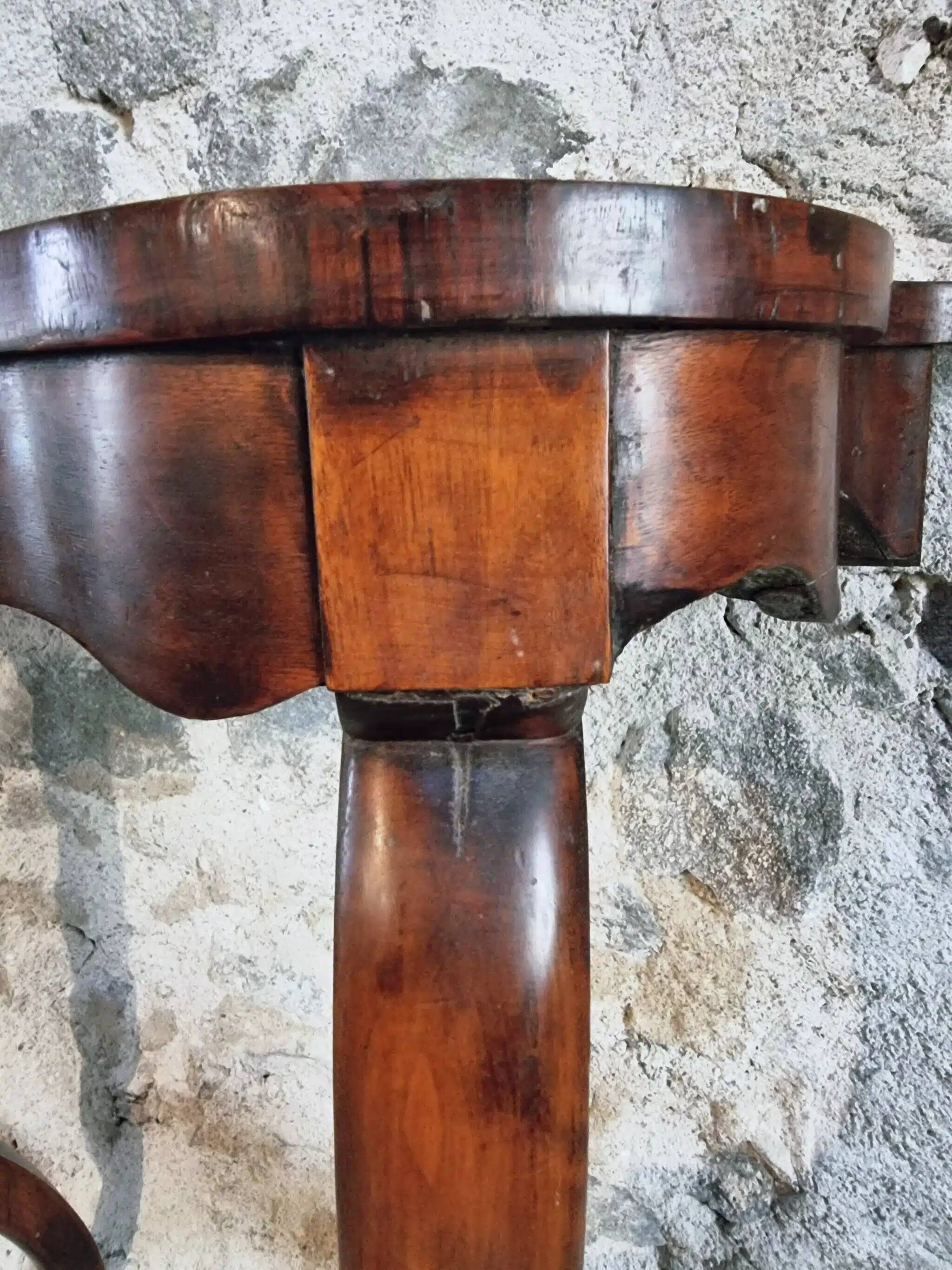 Antique French Napoleon III mahogany console table, wall table with marquetry, 19th century