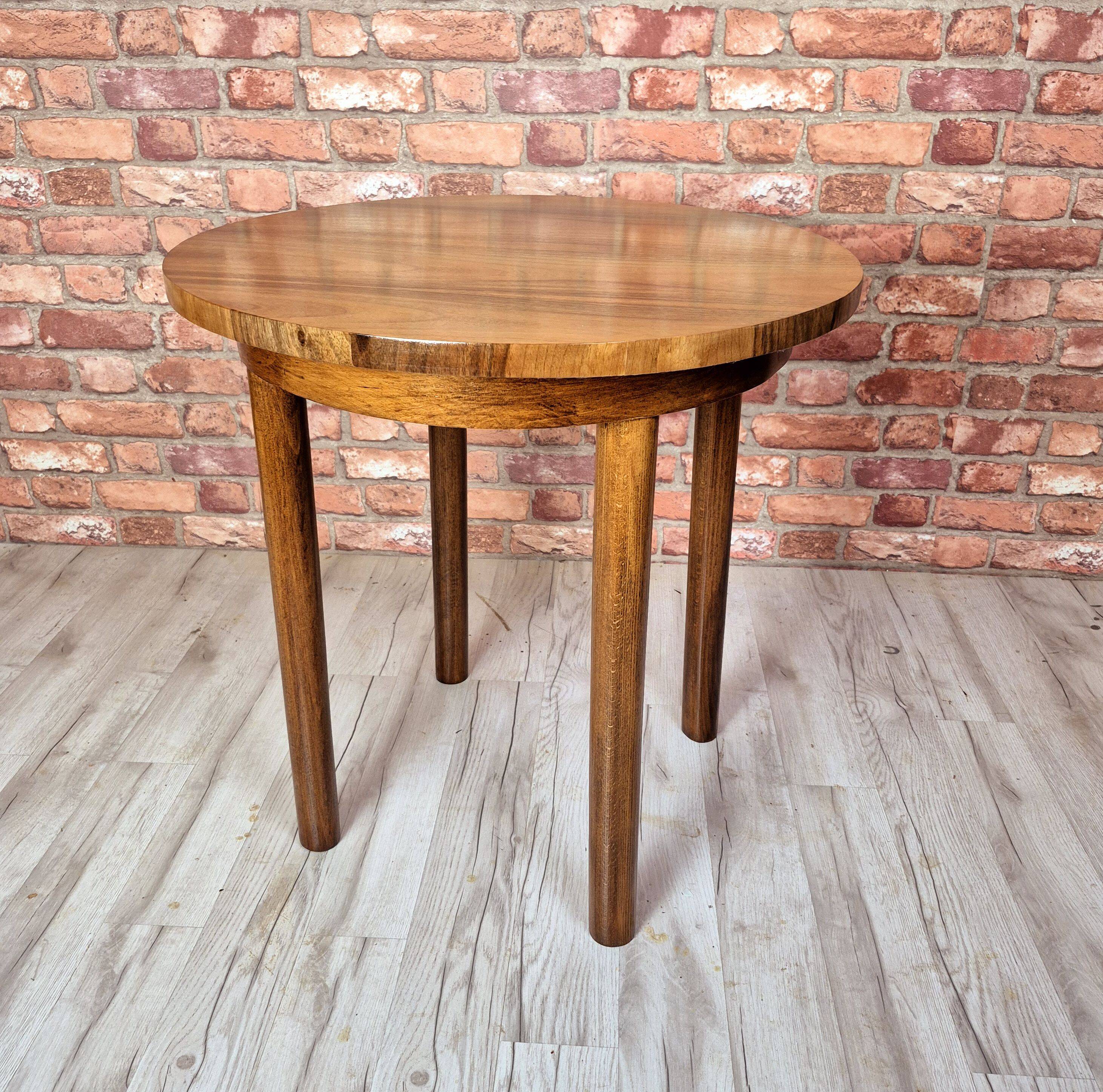 Renovated art deco round coffe table, Poland 1950s