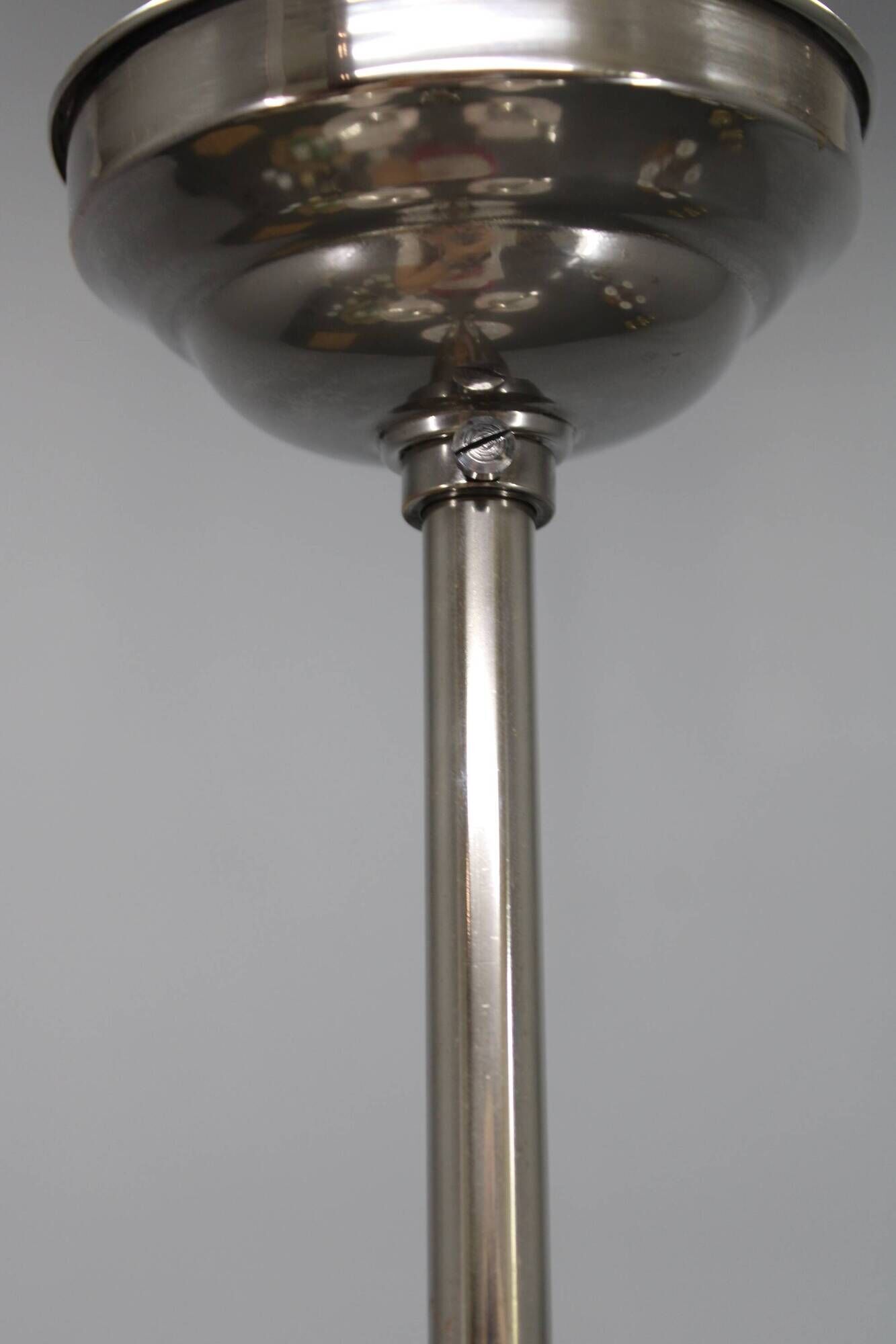 Art Deco nickel chandelier with light-pink opaline shades, Czechoslovakia, 1930s