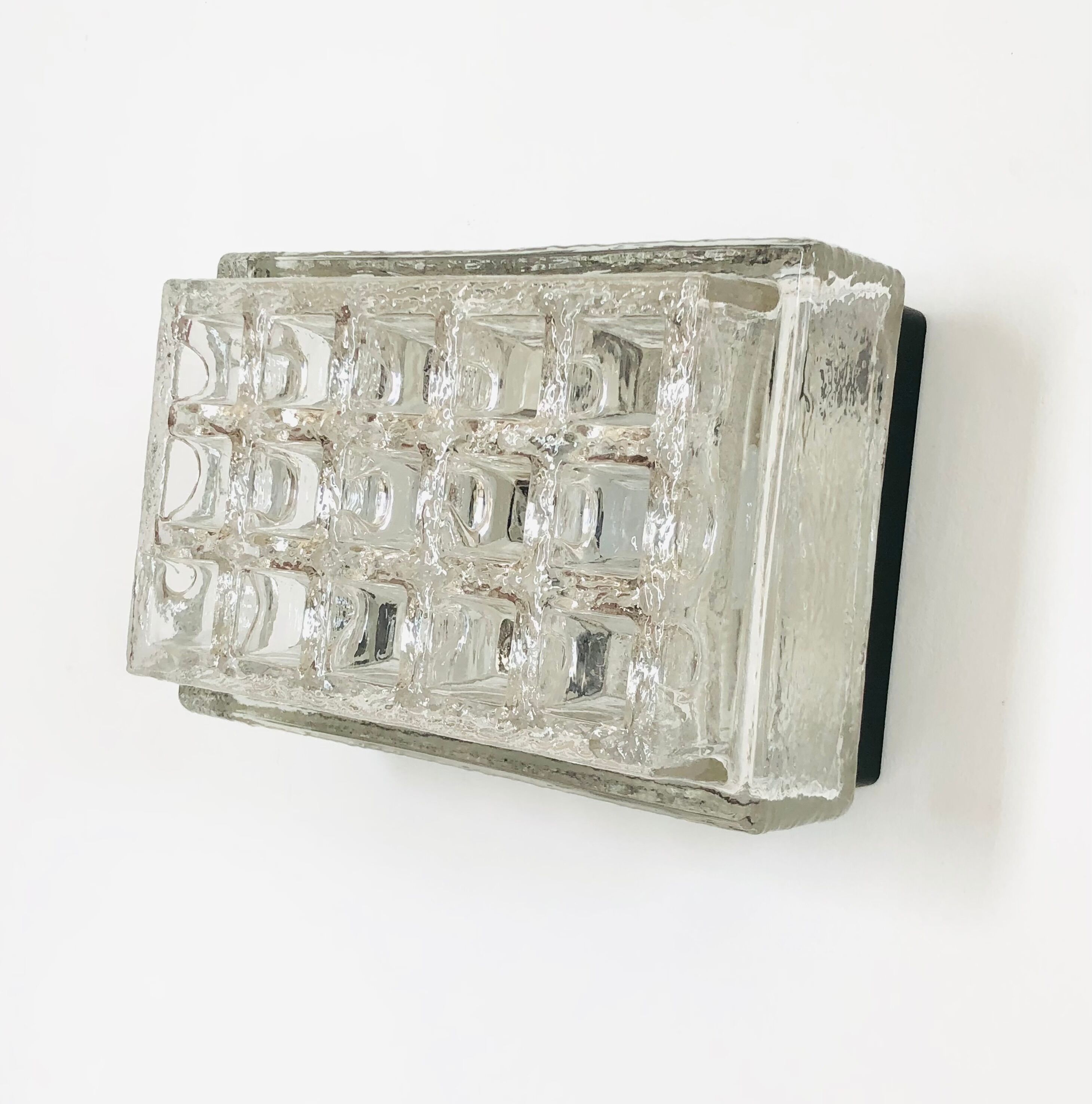 Rectangular embossed glass wall lamp from Limburg, Germany 1970