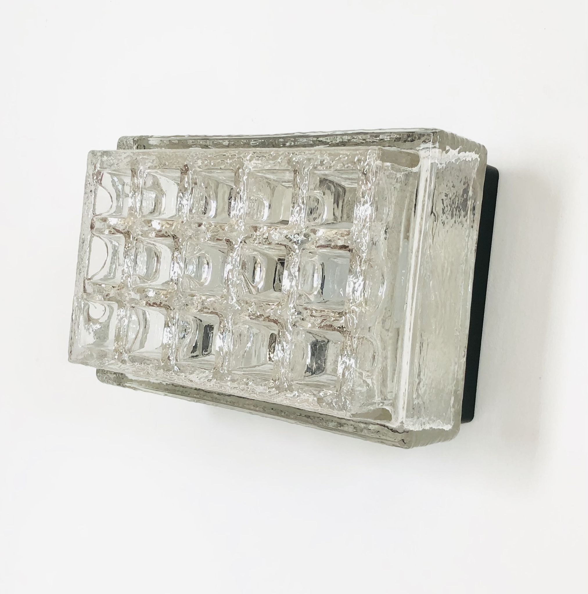 Rectangular embossed glass wall lamp from Limburg, Germany 1970