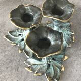 3-flower brass candlestick with green patina