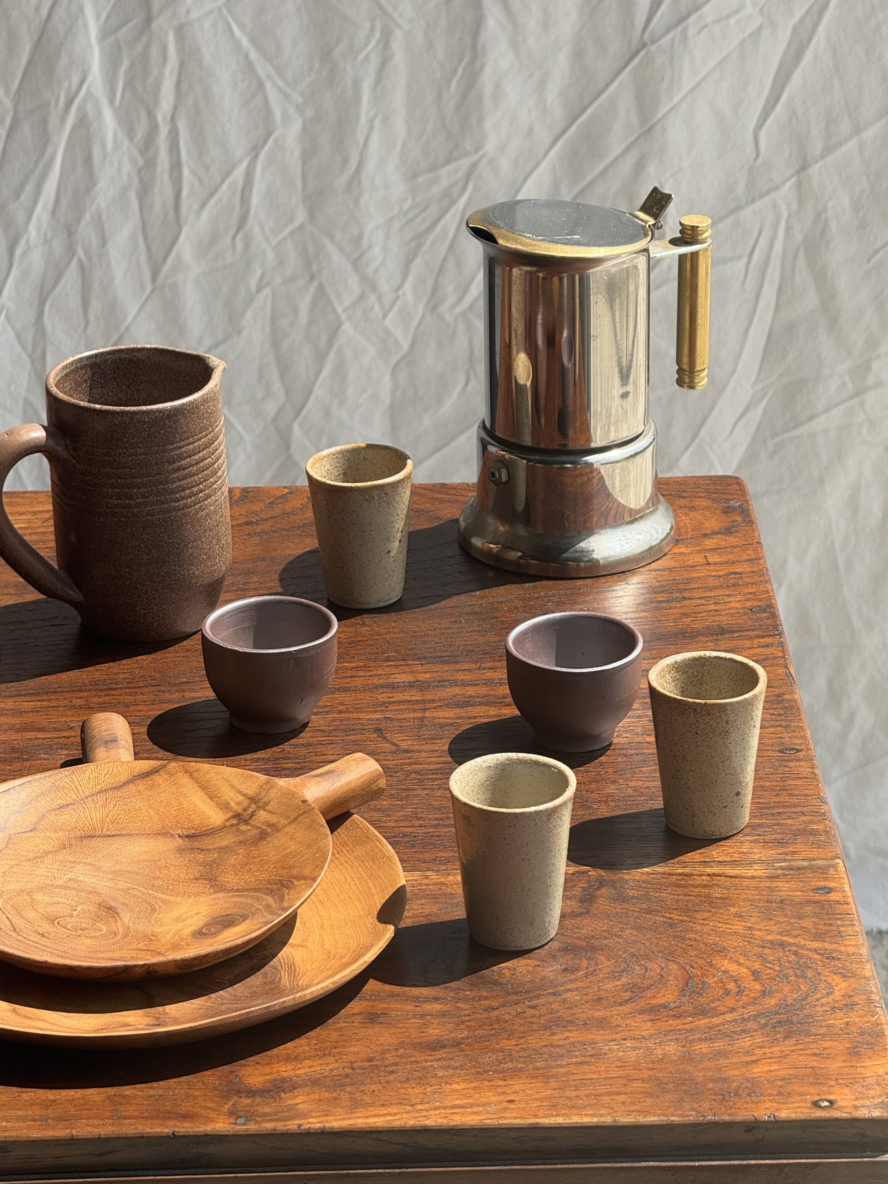 Small silver and gold Italian coffee maker Alpu-F Puppieni in stainless steel