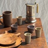 Small silver and gold Italian coffee maker Alpu-F Puppieni in stainless steel