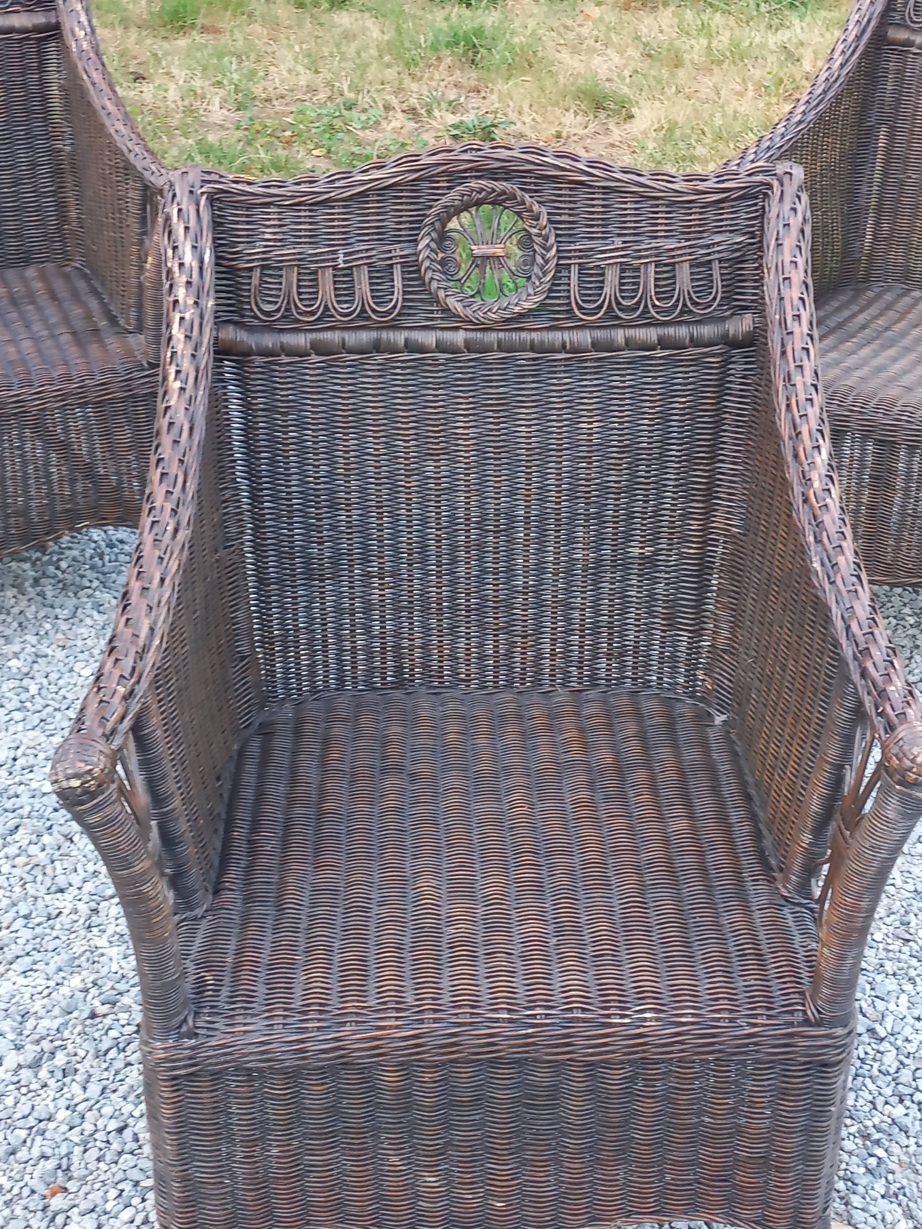 Set de 3 fauteuils en rotin des années 70