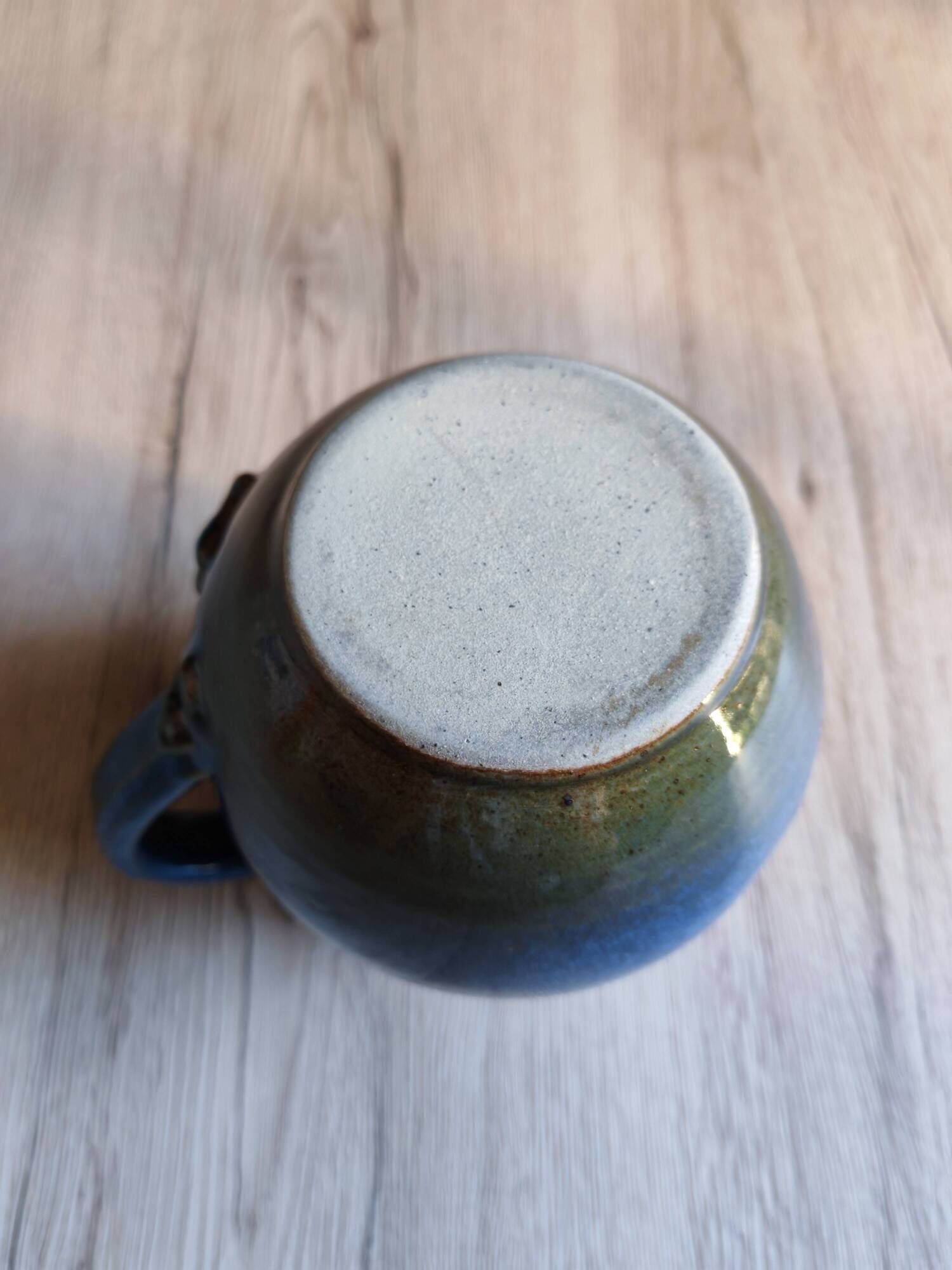 Vintage Blue Stoneware Jug with Grape Cluster Pattern, Ceramic Vase